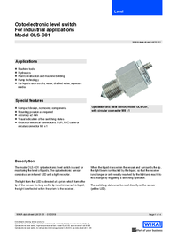 Thumbnail of document Data Sheet - OLS-C01 Optoelectronic Level Switch